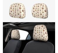 2pcs Car Seat Headrest Cover Brown Animal Footprints Breathable Universal Stretch Elastic Car Head Rest Cover Protector 26 X 28 Cm/10.2 X 11 Inches