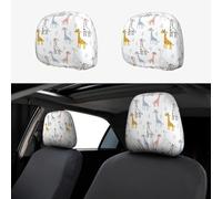 2pcs Car Seat Headrest Cover Cute Giraffe On Blue Breathable Universal Stretch Elastic Car Head Rest Cover Protector 26 X 28 Cm/10.2 X 11 Inches