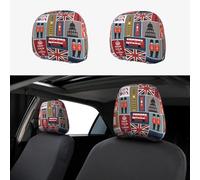 2pcs Car Seat Headrest Cover Cute London Symbols Breathable Universal Stretch Elastic Car Head Rest Cover Protector 26 X 28 Cm/10.2 X 11 Inches