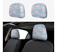 2pcs Car Seat Headrest Cover Cute Pig'S Head Breathable Universal Stretch Elastic Car Head Rest Cover Protector 26 X 28 Cm/10.2 X 11 Inches