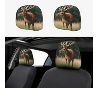 2pcs Car Seat Headrest Cover Deer Wild Animal Breathable Universal Stretch Elastic Car Head Rest Cover Protector 26 X 28 Cm/10.2 X 11 Inches