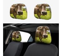 2pcs Car Seat Headrest Cover Farm Animals Cows Breathable Universal Stretch Elastic Car Head Rest Cover Protector 26 X 28 Cm/10.2 X 11 Inches