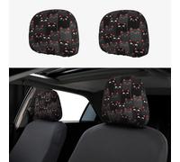 2pcs Car Seat Headrest Cover Funny Black Cats Breathable Universal Stretch Elastic Car Head Rest Cover Protector 26 X 28 Cm/10.2 X 11 Inches