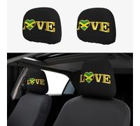 2pcs Car Seat Headrest Cover Golden Love Jamaica Flag Breathable Universal Stretch Elastic Car Head Rest Cover Protector 26 X 28 Cm/10.2 X 11 Inches