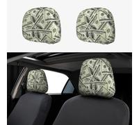 2pcs Car Seat Headrest Cover Hundred Dollar Bills Breathable Universal Stretch Elastic Car Head Rest Cover Protector 26 X 28 Cm/10.2 X 11 Inches