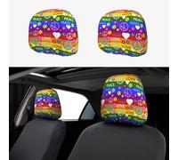 2pcs Car Seat Headrest Cover Love Hearts Symbols Hippie Breathable Universal Stretch Elastic Car Head Rest Cover Protector 26 X 28 Cm/10.2 X 11 Inches