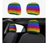 2pcs Car Seat Headrest Cover Rainbow Heart Pride Breathable Universal Stretch Elastic Car Head Rest Cover Protector 26 X 28 Cm/10.2 X 11 Inches
