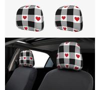 2pcs Car Seat Headrest Cover Red Love Check Breathable Universal Stretch Elastic Car Head Rest Cover Protector 26 X 28 Cm/10.2 X 11 Inches