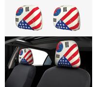 2pcs Car Seat Headrest Cover Usa And South Korean Flag Breathable Universal Stretch Elastic Car Head Rest Cover Protector 26 X 28 Cm/10.2 X 11 Inches