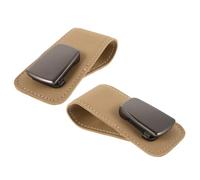 2pcs Car Sunglass Holder for Car Interior Tickets and Sunglasses Beige | Polarized Clip Cap Sunglasses, Aluminium Alloy and Microfiber PU Leather, Easy Install Visor Accessory
