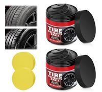 2PCS Car Tire Shine With Sponge, Tire Polishing Paste, Auto Tire Cleaning Polishing Product, Restores Deep Black Gloss & Prevents Aging, For Sedan, SUV, Motorcycle
