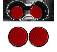 2Pcs Car Water Coasters, Jagowa Carbon Fiber Round Universal Car Coaster Anti-Slip Mat PVC Cup Holder Car Accessories for Women Girls (Red)