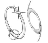 2Pcs Carabiner Keychain, Star Cool Key Ring Y2K Keychain Extra-Large Shiny Chrome Alloy Material Minimal for Car Keys Purse Handbag Backpack Bag Charms Silver