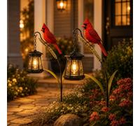 2PCS Cardinal Solar Light-A Beautiful Garden Light that Feels Full of Life,Red Cardinal Bird Solar Lantern Stake