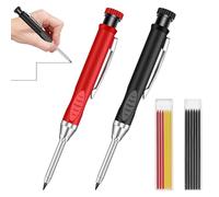2PCS Carpenter Pencil Set With 12 Refills,Builders Pencil,Deep Hole Marker,Built-In Sharpener,Woodworking Pencil,Work Pencils for Builders,Mechanical Pencils for Architects,Builders,and DIY Projects