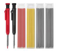 2pcs Carpenters Pencil with 24 Pencil Refills, 2.8mm Solid Carpenter Pencils with Sharpener, Deep Hole Marker Pencils for Builders Woodworking