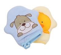 2pcs Cartoon Baby Bath Mitts Cotton Wash Gloves with Hanging Loop | Soft Scrubber Mittens, Gentle Massage and Exfoliation, Star or Duck Shapes for Boy Girl Bath Time at Home