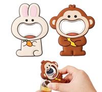 2pcs Cartoon Magnetic Bottle Opener Fridge Magnets, Cute Animal-Shaped Beer & Soda Cap Opener with Anti-Slip Silicone Grip Multipurpose for Refrigerator Kitchen Party Use (Monkey, Rabbit)