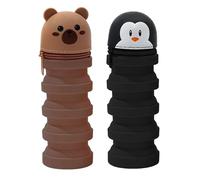 2Pcs Cartoon Pencil Case Telescoping Pen Pouches for Kids Zippered Silicone Pencil Case Desktop Pen Holder, A