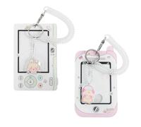 2pcs Cartoon Photo Card Holder Keychain, 2 Designs Acrylic ID Badge Holder with Spiral Wrist Coil for Bank Bus Credit Card On-The-Go Storage Pendant Protection