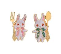 2PCS Cartoon Rabbits Brooch with Fork and Spoon Magic Bunny Enamel Pin Pink Blue Rabbits Brooch Jewelry Gift