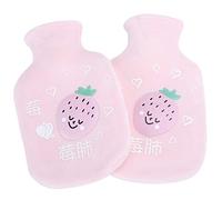 2pcs Cartoon Rubber Flannelette Hot Water Bottle Thick Hot Water Bag 350ml (Light Pink)