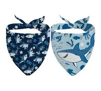 2Pcs Cartoon Shark Dog Bandanas, Blue Triangle Dog Neckerchief, Clothing & Accessories for Dogs, Gift for Dogs Birthday