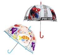 2Pcs Cartoon Umbrella for Kids, Spiderman 75cm Transparent Dome & Love Pirates 74cm Cartoon Brolly, Windproof Lightweight PVC Umbrella Boys Girls 3-7 Years, Rain & Sun Protection J Handle