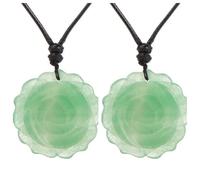 2Pcs Carved Stone Crystal Flower Pendant Necklace,Red Rose Energy Pendant with Adjustable Cord,Flower Choker Novelty Jewelry for Women Men Green Aventurine