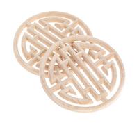 2pcs Carved Wooden Bed Door Wood Carved Appliques Retro Round Woodcarving Decal Unpainted Furniture Cabinet Wall Decor Crafts 10cm