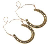 2pcs Cast Iron Horseshoe Wall Decor, Rustic Western Good Luck Ornament | Horseshoe-shaped Iron Piece, Golden Vintage Flair, Easy Hanging on Doors, Hooks and Nails for Garden Decor