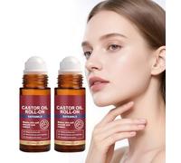 2Pcs Castor Massage Oil 30ml Serum Roll-On for Eye Face & Body for Smooth Fine Lines Reduce Dark Circles & Puffy Eyes Deep Nourish Dry Rough Skin Non-Greasy Gentle for All Skin Types