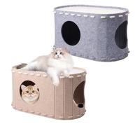 2Pcs Cat Cave Bed for Indoor Cats Foldable Felt Cat Cave Double Layer Cats Condo Hideaway Detachable Washable Pet Tunnel Bed Up to 10 kg Large Space Open Design for Multi-Pet 57 x 30 x 30cm