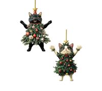 2PCS Cat Christmas Tree Decorations, Acrylic Animal Ornament Pendant, Cute Pet Rustic Seasonal Décor, Christmas Ornaments For The Home, Shelf, Ceiling, Bookshelf