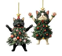 2PCS Cat Christmas Tree Decorations, Acrylic Animal Ornament Pendant, Cute Pet Rustic Seasonal Décor, Christmas Ornaments For The Home, Ceiling, Shelf, Bookshelf Car (2pcs)
