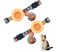 2Pcs Cat Collar with Holder for AirTag, Breakaway Cat Collar with Bell, Adjustable Lightweight Pet Collar, Pet Tracking Accessories for Indoor Outdoor Cats and Dog (Orange)