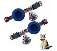 2Pcs Cat Collar with Holder for AirTag, Breakaway Cat Collar with Bell, Adjustable Lightweight Pet Collar, Pet Tracking Accessories for Indoor Outdoor Cats and Dog (Blue_A)