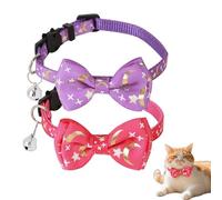 2PCS Cat Collars Quick Release Buckle Adjustable Cat Collar Breakaway Moon and Stars Kitten Collar Small Pet Collar Cat Id Collars Kitten Safety Collar with Bell and Detachable Bow Tie Collar for Cats