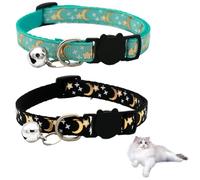 2PCS Cat Collars with Bells,Cat Collar with Moon & Stars,Cats Collars Quick Release,Kitten Collar,Adjustable Lightweight Minimalist Colla-r,For Cates(Black/Green)