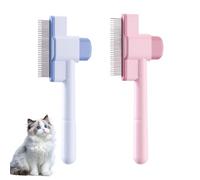 2PCS Cat Comb, Cat Grooming Brush, Self-Cleaning Pet Flea Comb Grooming Brush for Long-Haired Cats and Dogs at Home. (Blue + Pink)