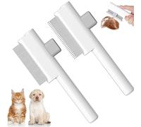 2Pcs Cat Comb Dog Combs Set, Self-Cleaning Flea Comb with Release Button and Stainless Steel Rounded Teeth, Pet Grooming Brush for Removing Loose Hair, Knots & Mats - White