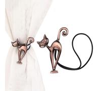 2PCS Cat Curtain Tiebacks, Magnetic Curtain Rope Tiebacks Cute Cat Magnetic Window Curtain Clips Tieback Drape Tie Backs Bedroom Drapery Holder Curtain Rope Holdbacks for Home Balcony (Rose Gold)