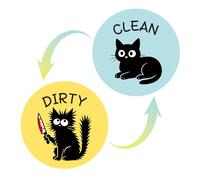 2pcs Cat Dishwasher Clean Dirty Flip Magnet Signs, Double Sided Funny Black Cat Reversible Magnetic Clean Dirty Sign Kitchen Accessories for Dishwasher Fridge Laundry Room Decorations (Blue & Yellow)