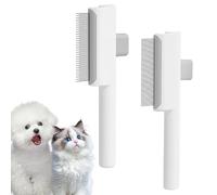2Pcs Cat Dog Comb Set - Self-Cleaning Flea Comb for Cats Dogs Stainless Steel Round Teeth Grooming Brush with Release Button Removes Matted Loose Fur