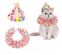2Pcs Cat Dog Princess Costumes Birthday Hat Scarf Set Lace Rainbow Polka Dots Scarf Hat Cute Lace Bib with Colorful Dots Birthday Party Outfits for Small Medium Cats Dog