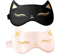 2PCS Cat Eye Mask 3.5x8.3 Inch Sleep Mask Cute with Adjustable Strap Silk Eye for Sleeping Soft & Breathable Kids Sleep for Children Adult Gift
