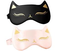 2PCS Cat Eye Mask 3.5x8.3 Inch Sleep Mask Cute with Adjustable Strap Silk Eye for Sleeping Soft & Breathable Kids for Children Adult Gift
