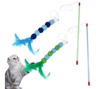 2Pcs Cat Feather Toys,Cat Wand Toys with Bell and Plush Balls,Colourful Interactive Kitten Teaser Pet Toy Wire Chaser Wand Teaser Feather for Pet Indoor Playing Exercising Interactive Training