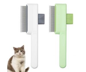 2PCS Cat Flea Comb with Release Button, Pet Practical Flea Comb for Cats, Classic Fashion Loose Hair Flea Brush for Cats Dogs Rabbits Pets Dandruff Stains