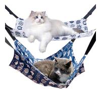 2PCS Cat Hanging Hammock,Double-Sided Canvas Reversible Pet Cage Hammock with Adjustable Strap & Sainless Steel Hooks for Small Dogs Cats Rabbits,Sleeping and Resting Playing